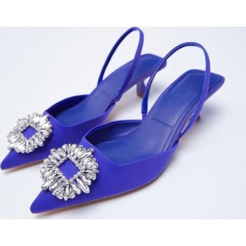 ZA Summer 2021 Womens Pumps Spring Single Shoes Party Wedding Shoes Sequined Crystal Documentary Shoes Low Heels Pointed Toe