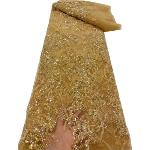 Tulle Fabric Lace with bead and Sequins Emerald French African Nigerian Latest Design High Quality Tulle 2021 For Dress FJ-425