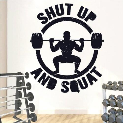 Shut Up And Squat Fitness Wall Decal Gym Quote Workout Bodybuilding Vinyl Wall Sticker Bedroom Home Decor Removable Mural S176