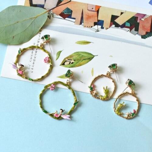 Mori Fairy Caterpillar Wreath Drop Earrings Statement Cute Female Jewelry S925 Needle Insect Flowers Women Earring