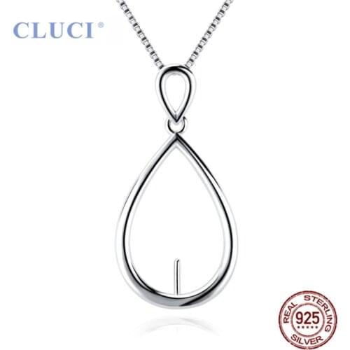 CLUCI Authentic 925 Pearl Pendant Mounting for Women Sterling Silver Oval Shaped Simple Charms Pendant Setting SP424SB