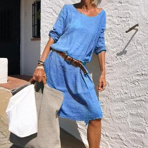 Dresses For Women Cotton Autumn Long Sleeve Solid Color Party Beach Dresses Casual Dress Plus Size 2021 New