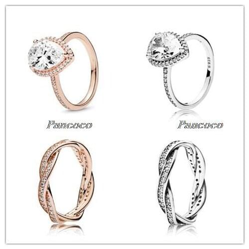 Authentic 925 Sterling Silver Ring Radiant Large Teardrop Ring With Crystal Rings For Women Wedding Party Gift Fashion Jewelry