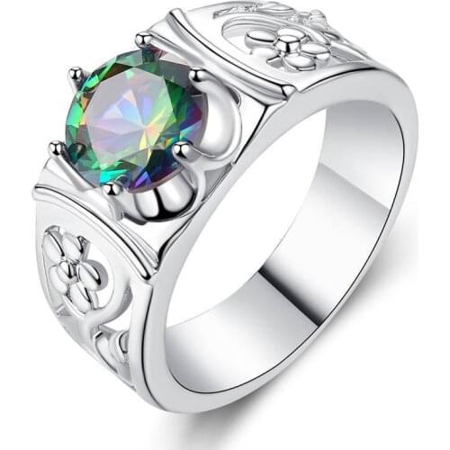 Rainbow Crystal Ring Ladies Jewelry Luxury Inlay Colored Gemstones Womens Best Gifts Vacation Wedding Rings For Wife