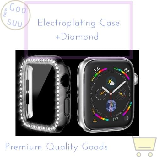 Hard Case for Apple Iwatch 44mm 42mm 40mm 38mm PC Electroplating Single Row Diamond Protective Case for Apple Watch Series 6 5 4