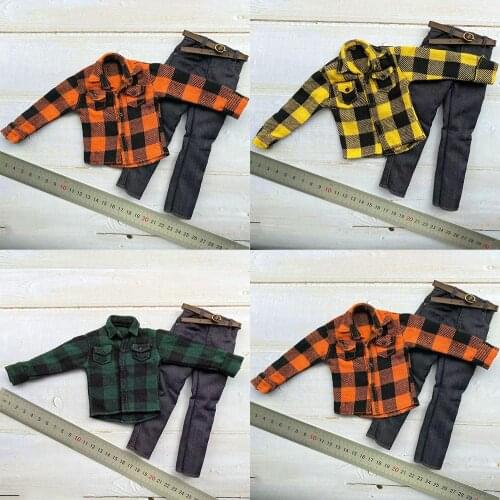 1/6 Scale Plaid Shirt Jeans Belt Set Fashion Casual Trend Plaid Long Sleeve Shirt Jeans Blet Set for 12'' Action Figures