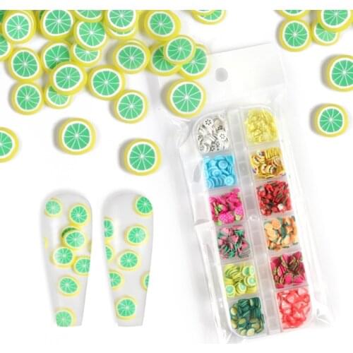 12 Grids/Box Fruit Soft Polymer Clay Slices UV Epoxy Resin Mold Filler DIY Crafts Jewelry Making Filling Material Nail Art Decor