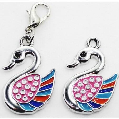 12pcs/lot Silver Swan Dangle Charms Lobster Clasp Charms Diy Bracelets Bangles Jewelry Accessory Floating Charms