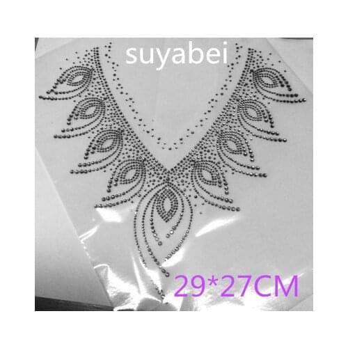 2pc/lot V-neckline sticker hotfix rhinestones motif heat transfer iron on design iron on rhinestone motifs for shirt