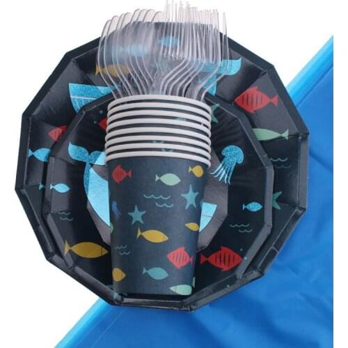 41Pcs/Set Whale Theme Party Tableware Party Baby Shower Set Up Spoon Fork Napkins Cups Plate Disposable Tableware Party Supplies