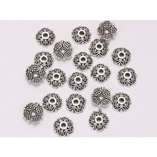 50pcs/Lot 8mm 4 Petals Tibetan Antique Carved Flower Loose Sparer Apart End Bead Caps For DIY Jewelry Making Findings