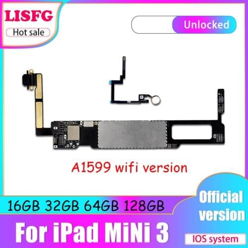A1599 for iPad mini 3 motherboard 16gb logic board Wifi version 32gb for iPad mini 3 mainboard 128gb clean iCloud iOS Unlocked