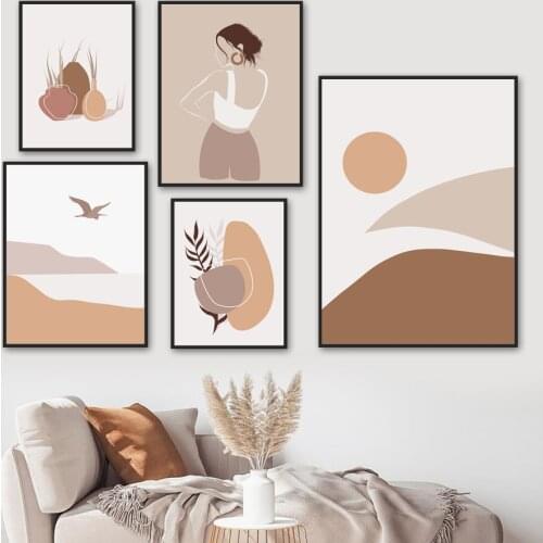 Bohemian Girl Mountain Sea Sun Plant Bird Wall Art Canvas Painting Nordic Posters And Prints Wall Pictures For Living Room Decor
