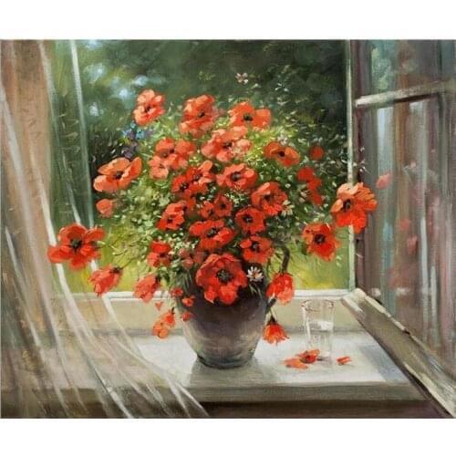The flowers of the Window Cotton Embroidery Crafts Needlework 11CT print Cross Stitch Kits DIY Quality Handmade Decor