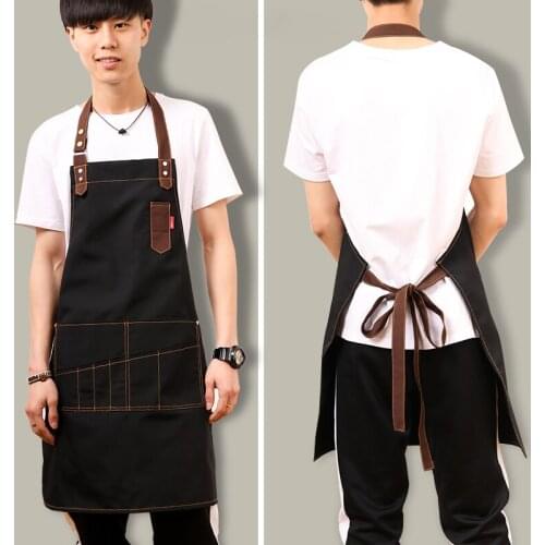 Denim canvas apron Korean fashion coffee shop teacher draw milk tea shop kitchen men and women overalls custom logo