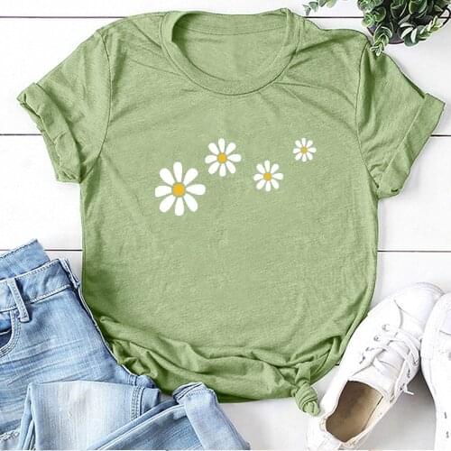 Four Daisies Print T-shirts Women Summer 2020 Graphic Tee Aesthetic Vogue Shirts for Women Fashion Harajuku Tops Mujer Camisetas