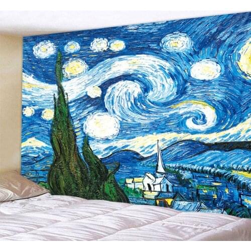 Van Gogh Oil Painting Tapestry Bohemian Mandala Wall Hanging Sandy Beach Picnic Throw Towel Rug Blanket Mattress