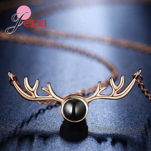 Hot Sale 925 Sterling Silver Antler Deer Head Pendant with 100 Languages of "I Love You" Necklaces for Women True Love Gifts