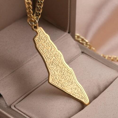 PALESTINE CITY MAP NECKLACE for Men Women Stainless Steel Gold Color Country Map Pendant Necklaces Jewelry Gift 2021