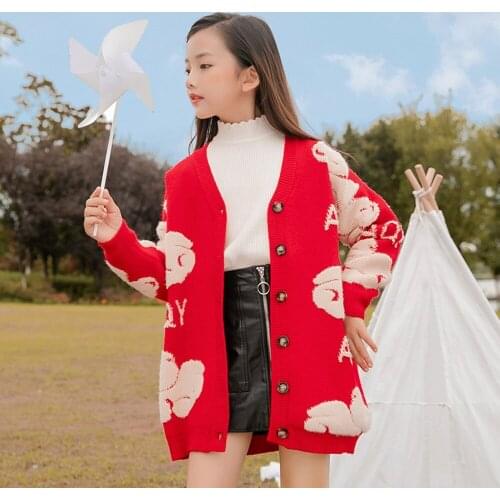 Girls Cardigan Kids Sweaters Children Coat Clothing For Autumn Winter Children Red Sweater Comfortable Long Sleeve Black Jacket