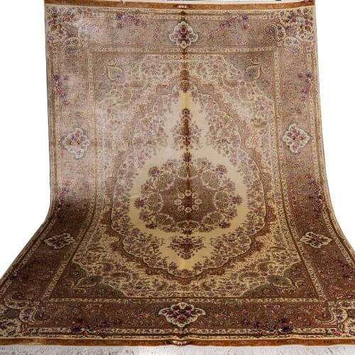 FangCun 6'x9' Classic Persian Medal-style handmade silk carpets in blue and purple use for living room or showroom