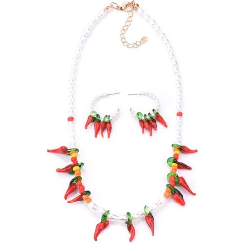 New ZA Red Chili Pepper Choker Pendant For Women Pearls Beads Collar Necklace Summer Bohemian Unique Jewelry Accessories