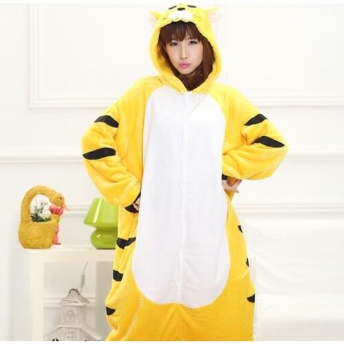 Animals Tiger Costume Adult Men Onesies Kigurumi Flannel Women Anime Jumpsuit Disguise Onepiece Hooded Suit