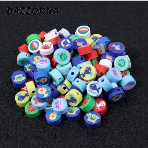 50/100Pcs 10mm Mixed Colors Round Animal Pattern Polymer Clay Beads For DIY Necklace Bracelet Earring Jewelry Findings Making
