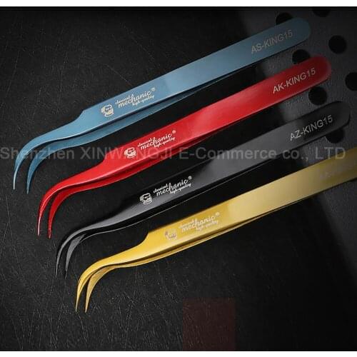 MECHANIC Dazzle Colour Stainless Steel Curved Mouth Tweezers Electronic Components Multi-Function Clip Resistant Repair Tools