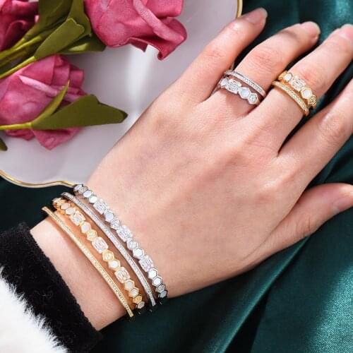 Missvikki Geometric stitching Sparkling Bangle Ring Jewelry Set For Women Girl Gift High Quality Cubic Zirconia Accessories