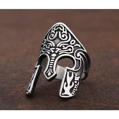 National Beliefs Viking Warrior Mens Spartan Helmet Ring Stainless Steel Biker Mask Helmet Viking Jewelry Ring Free Shipping