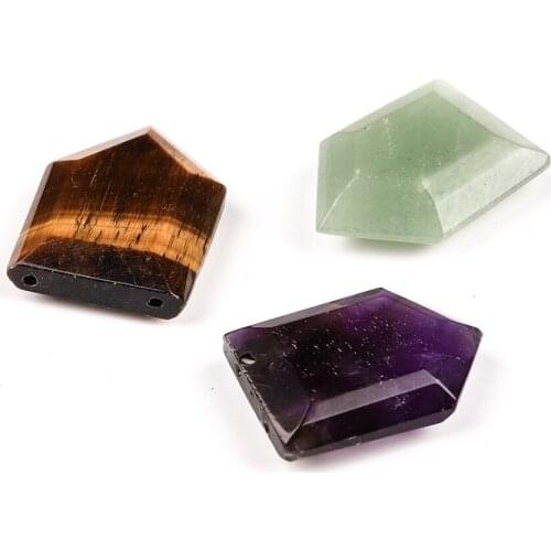 Natural Quartz Crystal Double Hole Shield Shape Pendant Amethyst Shield Necklace Healing Crystal Stone Charms Women Jewelry Gift