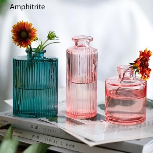 New Multicolr Glass Vase Mini Flower Vase Decoration House Nordic Transparent Hydroponic Dry Small Pink Green Bottles Terrarium