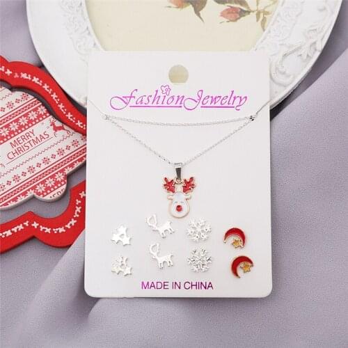 Christmas Jewelry Sets for Women 2020 New Elk Pendant Necklace Fashion Stars Snowflake Stud Earrings Christmas Present