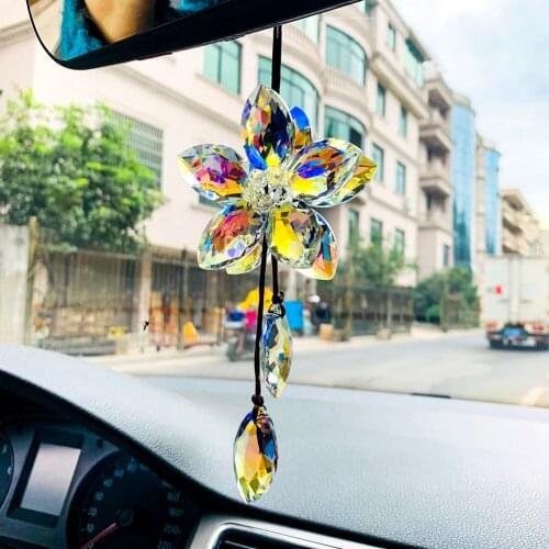 Car Pendant Creative Car Colorful Crystal Pendant Five-leaf Flower Car Interior Mirror Ornament Pendant Valentines Day Gift
