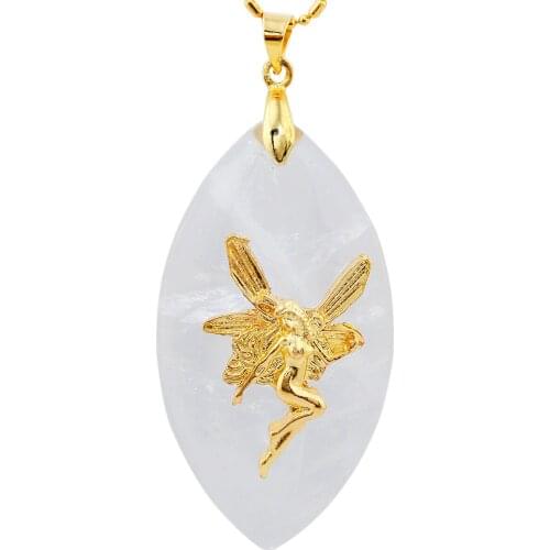 SUNYIK Oval Chakra Stone Amulet Pendant Necklace Healing Reiki Tree of Life Fairy Necklace Women Necklace(Free Chain)