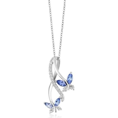 2020 New Trendy Cute Double Crystal Butterfly Pendant Necklace Women Blue Color Butterfly Choker Necklace Collar Chain