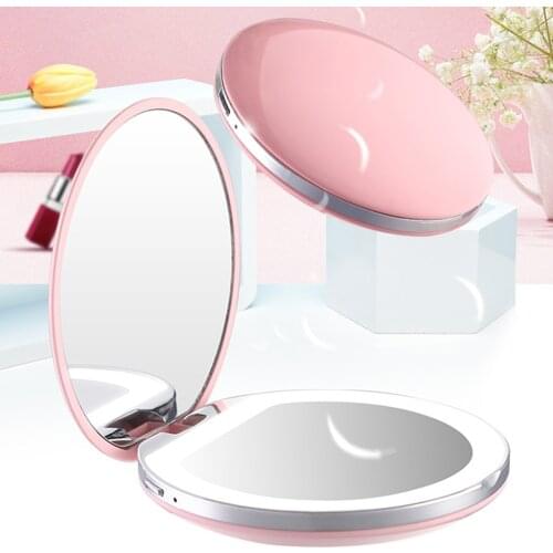 Portable Pocket Mirror 3X Magnifying Compact LED Makeup Mirror 2-sided Travel Mirror for Women Girl Bag Pocket