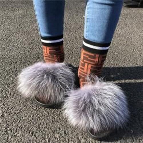 Fashion Women Fascinating Fluffy Fur Slippers Ladies Casual Furry Fur Slides Girls Home Indoor Warm Fur Flips Flops Custom Hot
