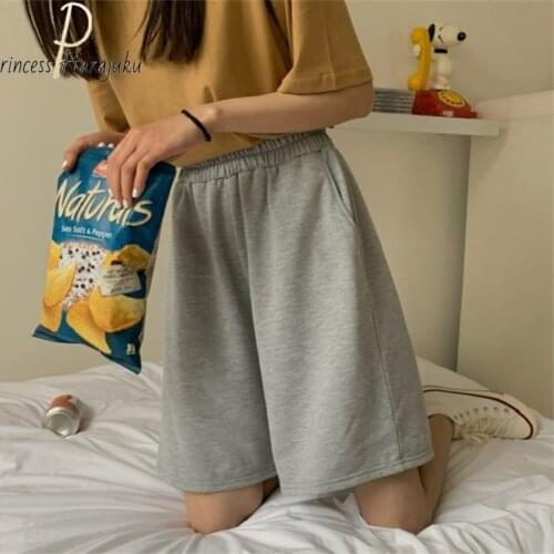 High Waist Shorts Womens Summer Elastic Drawstring Letter Embroidery Students Street Casual Loose Fashion Shorts Chic Bf 2021