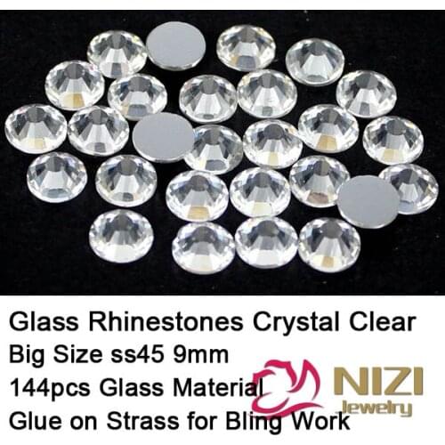 Ss45 9mm 144pcs Crystal Clear Nail Art Crystal Rhinestone Glitter Silver Flatback Nail Strass Stones DIY Design Supplies