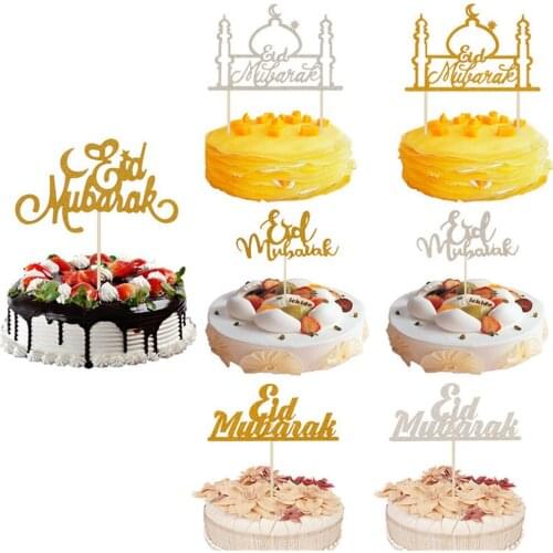 Cake Toppers Gold Silver Laser Cut Eid Mubarak Cake Topper Wedding Birthday Party Ramadan Decor Cupcake Topper Muslim Baking