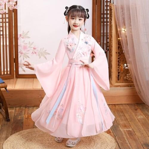 Chinese Traditional Children Hanfu Costume Girls Han Dynasty Dress Embroidery Princess Dresses Folk Dance Wear