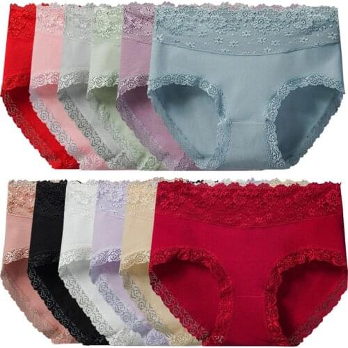 12 PCS Cotton Womens Panties lace Sexy Breathable Briefs Female Lingerie Stretch Cute Underwear Comfortable