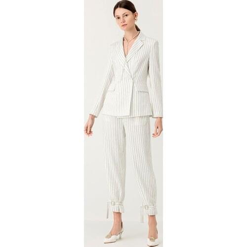 YIGELILA New Arrivals Striped Suits Turn Down Collar With Single Button Elegant Suits Office Lady Long Sleeves Suits 91044+5933