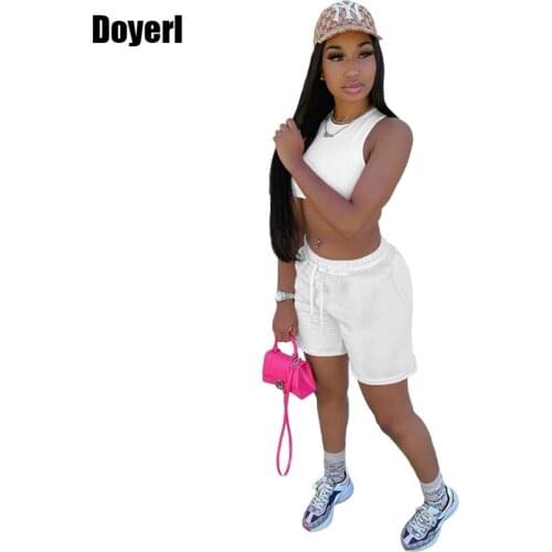 White Tracksuit Women Summer 2021 Two Piece Shorts Set Tank Crop Top and Biker Shorts 2 Piece Set Sport Suit Women Matching Sets