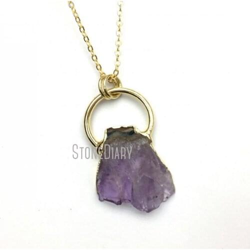 10Pcs Hoop Gold Electroplated Free Form Necklace Amethysts Cluster Necklace 18inch-32inch NM12686