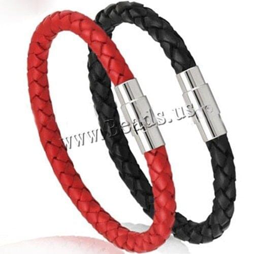 1pc/lot 18cm Round Braided Red Black Leather Bracelet For Men Women Brand Fashion Jewelry Findings