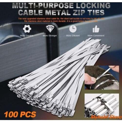 100pcs/lot 304 Stainless Steel Cable Ties 4.6mm Self-Locking Cable Zip Ties Multi-Purpose Metal Exhaust Wrapping Locking Ties