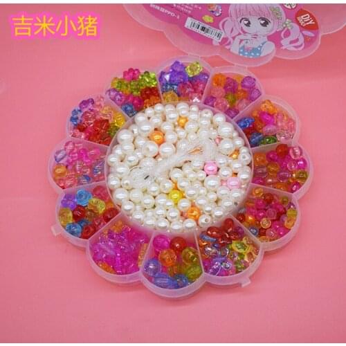 2019 Crystal Beads Toys for Children Girl Gifts Box DIY Lacing Toy Round Imitation Pearls Jewelry Bead Creativity Material Toy